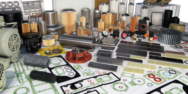 vacuum pump spare parts including vanes, filters, gaskets and rotors