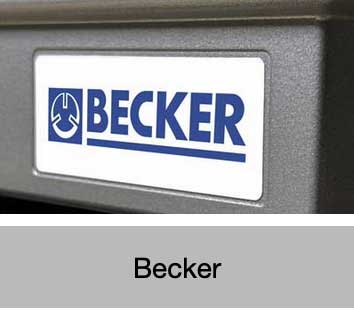 becker vacuum pumps logo on a vacuum pump with the word becker underneath as a button