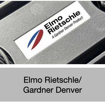 Elmo Rietschle Logo on a vacuum pump with Elmo Rietschle in text below. Button.