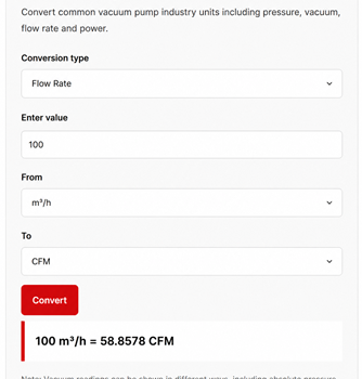 VacAir vacuum pump conversion calculator